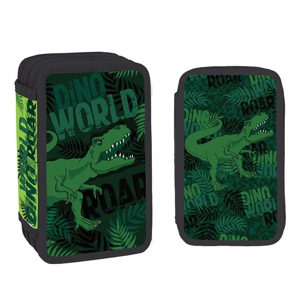 Penar scolar complet echipat, 3 fermoare, 39 piese, material textil, imprimeu dinozauri - imagine 6